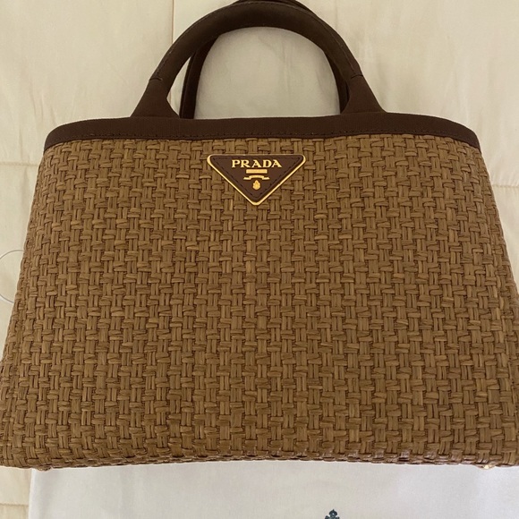 Brand New Prada Structured Medium Brown Straw Bag - Picture 2 of 9